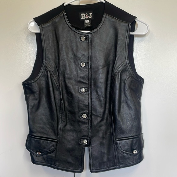 Leather vest with rhinestone buttons. Biker chic. Holiday - Picture 3 of 4